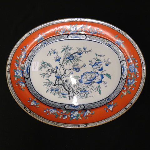 Appraisal: Early Ironstone Indian Tree Platter transferware orange border oval x