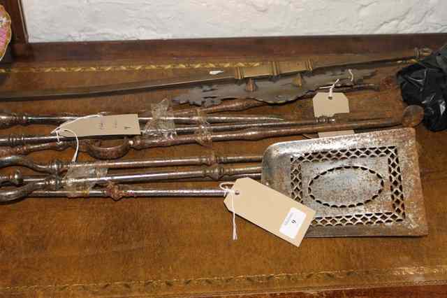 Appraisal: TWO SETS OF TH CENTURY STEEL FIRE IRONS slight differences