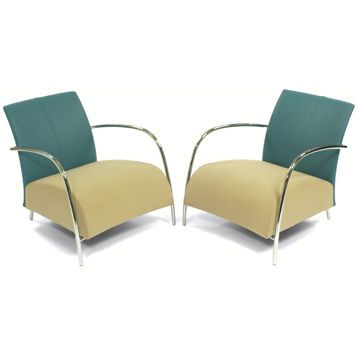 Appraisal: Gijs Papavoine Lomas chairs pair by Montis Netherlands tubular polished