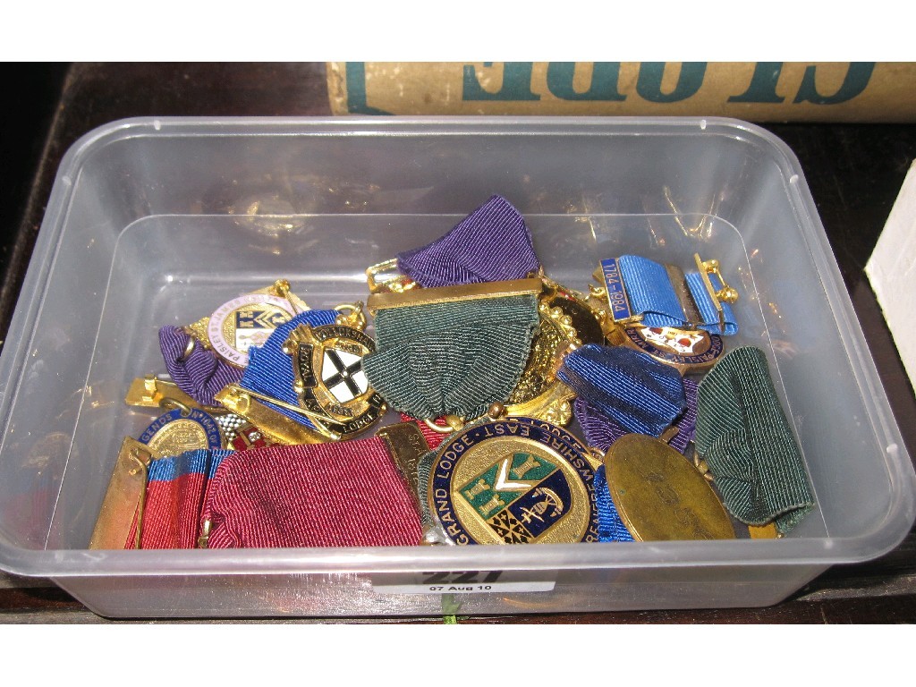 Appraisal: Box of assorted enamelled Masonic badges