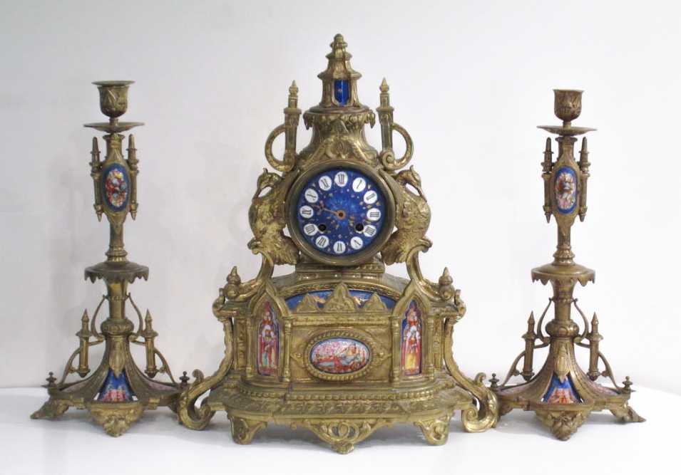 Appraisal: THREE-PIECE FRENCH CLOCK SET Japy Freres Cie Grande Med d'Honneur