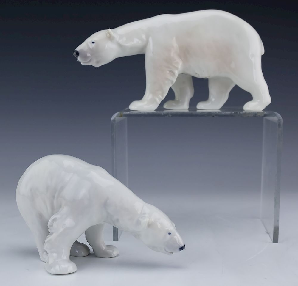 Appraisal: Royal Copenhagen Porcelain TWO Polar Bear Figurine Royal Coppenhagen polar