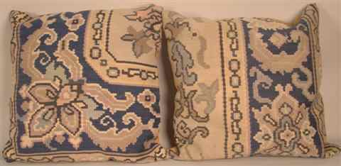 Appraisal: TWO BLUE KILIM PILLOWS AND A BLUE ORIENTAL PILLOW the