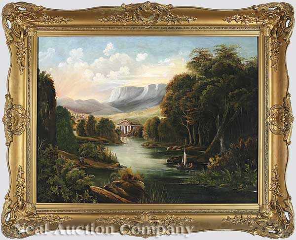 Appraisal: Continental School th c Architectural Landscape Scene with Boating Party