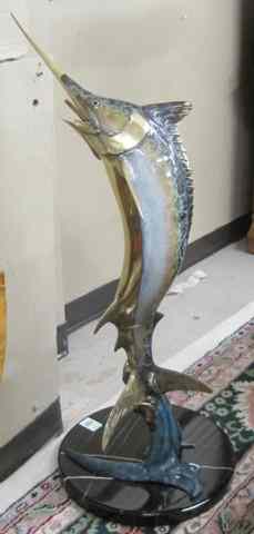 Appraisal: BRONZE MARINE FOUNTAIN SCULPTURE a spouting Pacific marlin in vertical