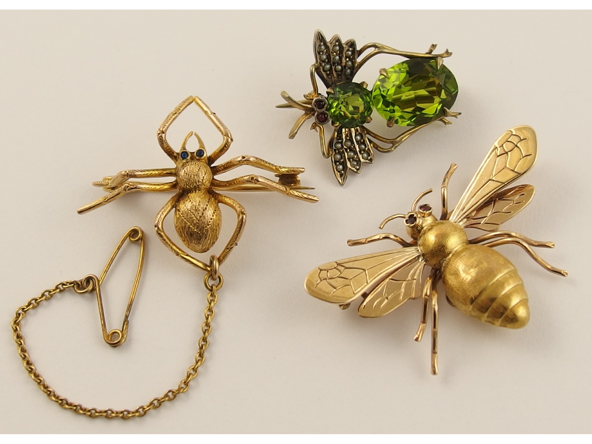 Appraisal: A collection of bug broochesa yellow metal bee brooch with