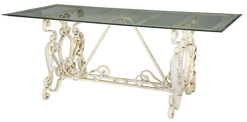 Appraisal: White Painted Wrought Iron Glass Topped Table early th century