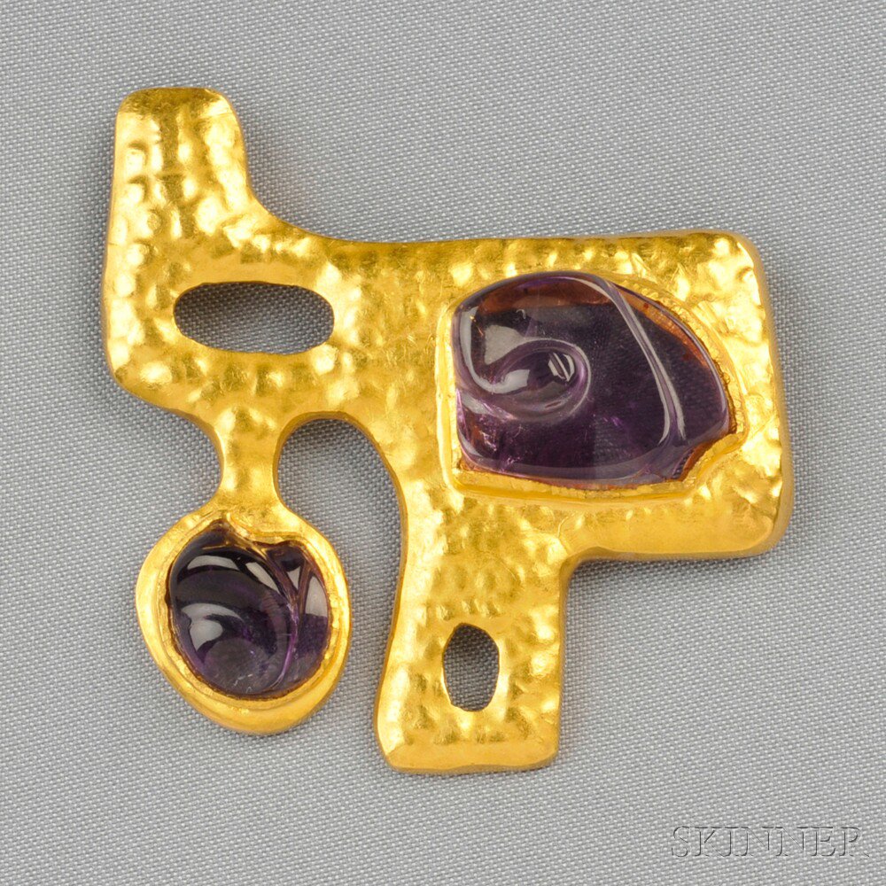 Appraisal: kt Gold and Carved Amethyst Brooch Burle Marx the textured