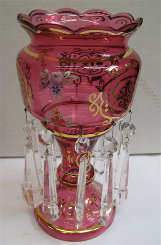 Appraisal: A SINGLE CRANBERRY GLASS LUSTRE hand painted with roses and