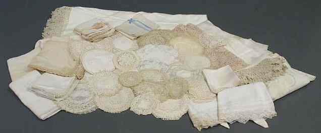 Appraisal: Group of linens to include round table skirts runners tablecloths