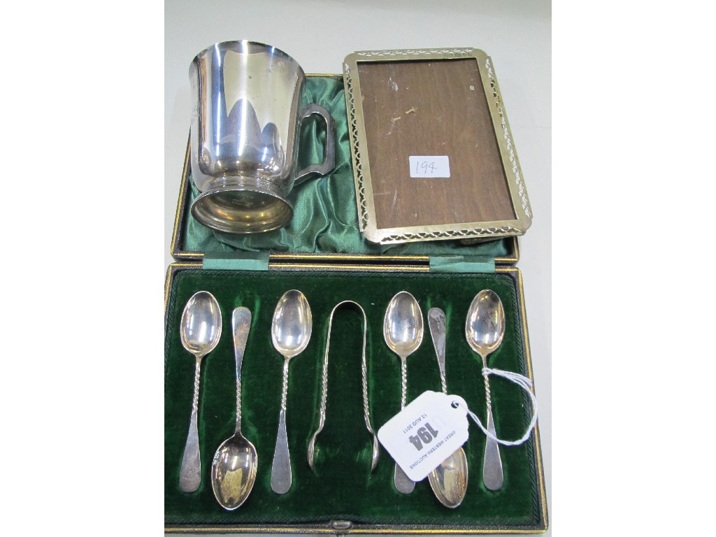 Appraisal: Lot comprising cased set of silver spoons with tongs an