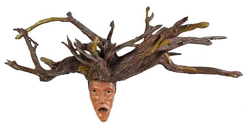 Appraisal: Medusa Sculpture unknown artist carved and painted wooden head mounted