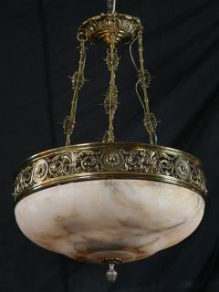 Appraisal: Early th c bronze and alabaster chandelier Early th century