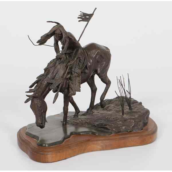 Appraisal: James Roybal Bronze River Mystery Bronze depicting Native American on