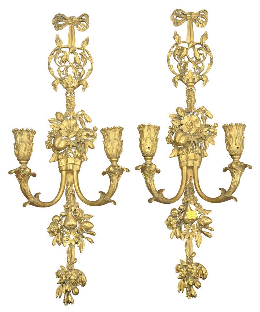 Appraisal: Pair of French Gilt Bronze Sconces each having two lights