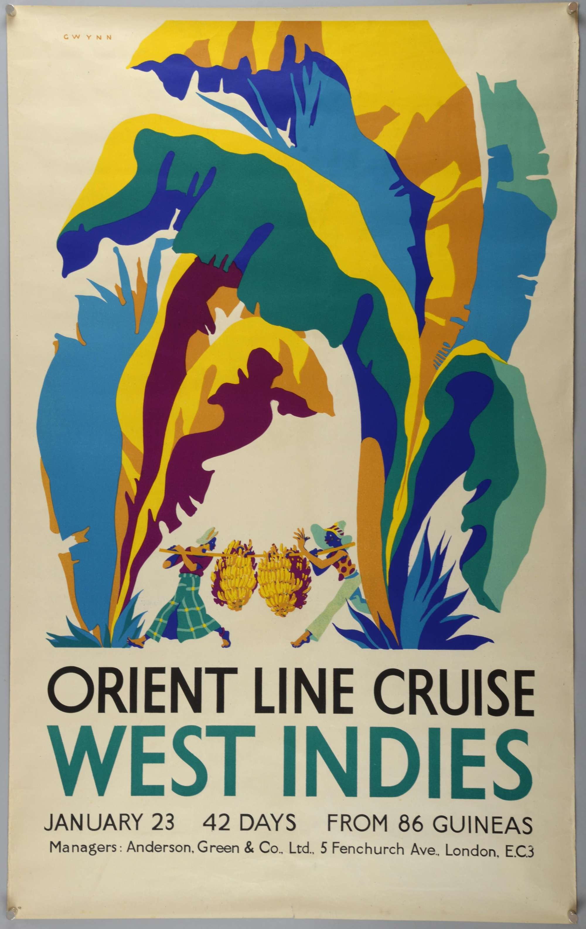 Appraisal: Herbert Gwynn Orient Line Cruise West Indies Travel poster rolled