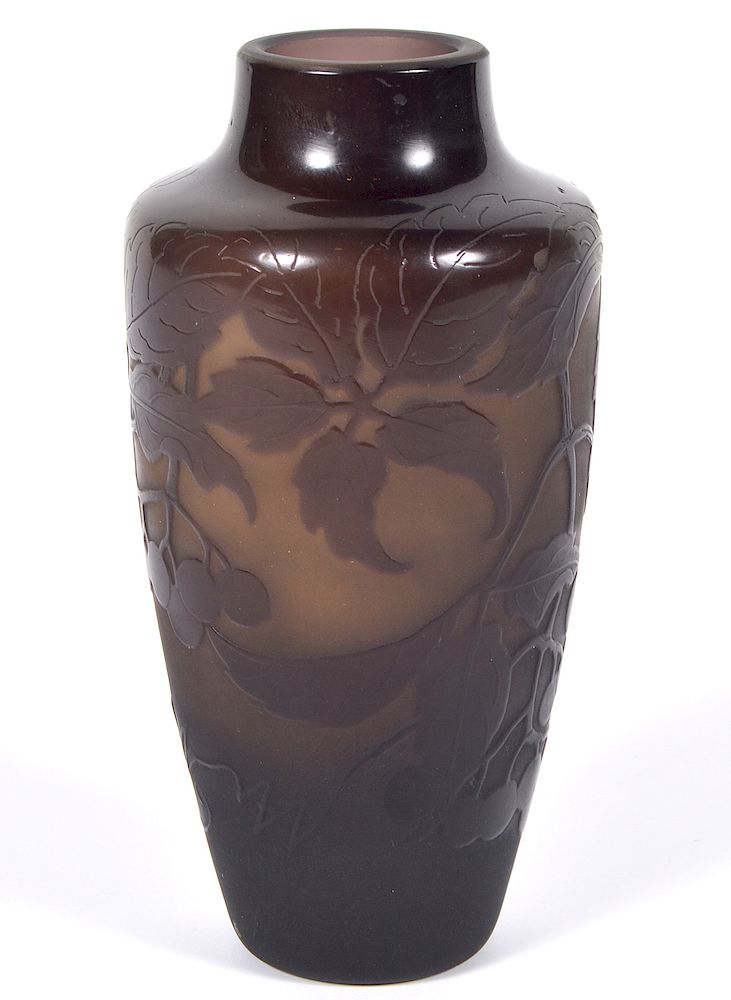 Appraisal: D'argental French Cameo Art Glass Vase D'argental multi-layered black on