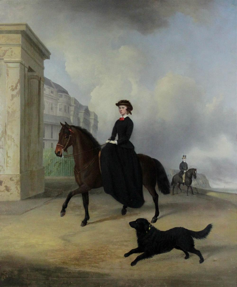 Appraisal: BRITISH SCHOOL TH CENTURY QUEEN VICTORIA RIDING AT BRIGHTON Oil