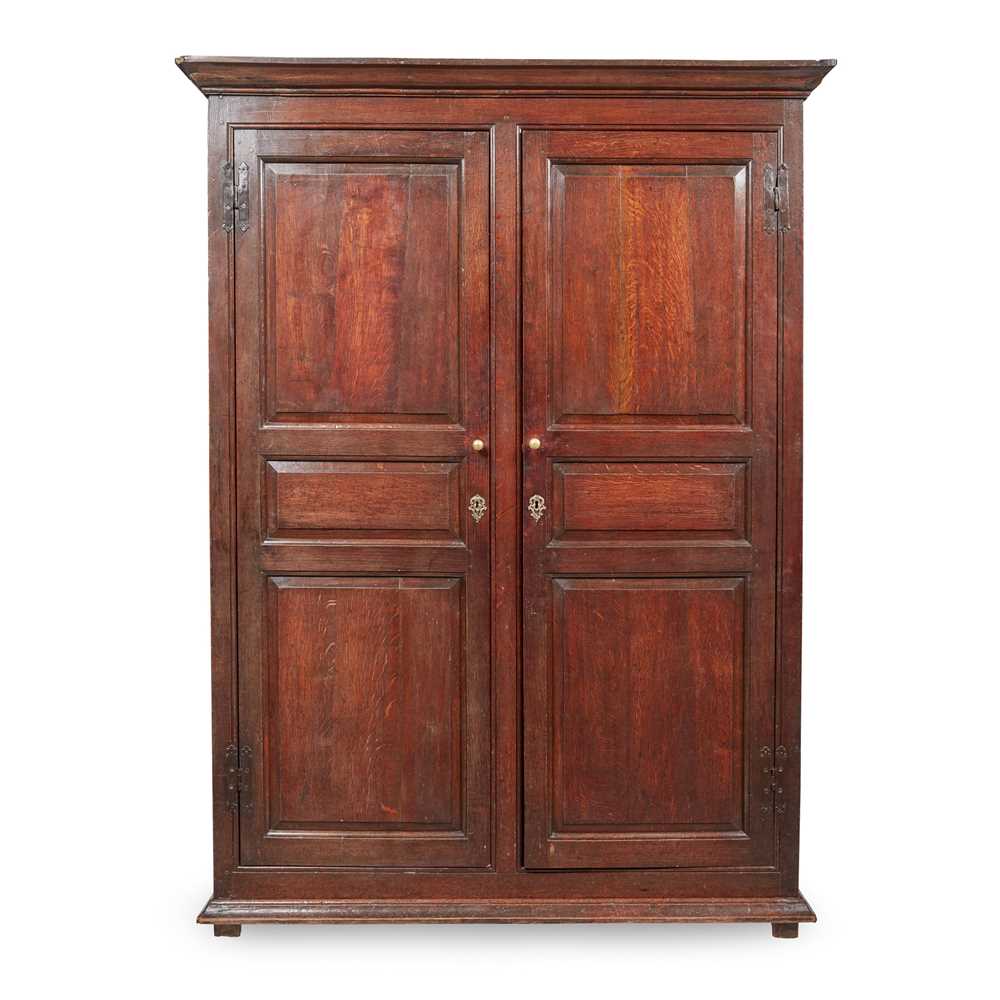 Appraisal: OAK LIVERY CUPBOARD TH CENTURY the moulded cornice above a