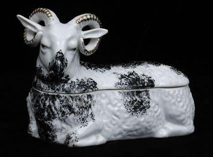 Appraisal: RUSSIAN PORCELAIN RAM-FORM SAUCE TUREEN AND COVER Modeled recumbent with