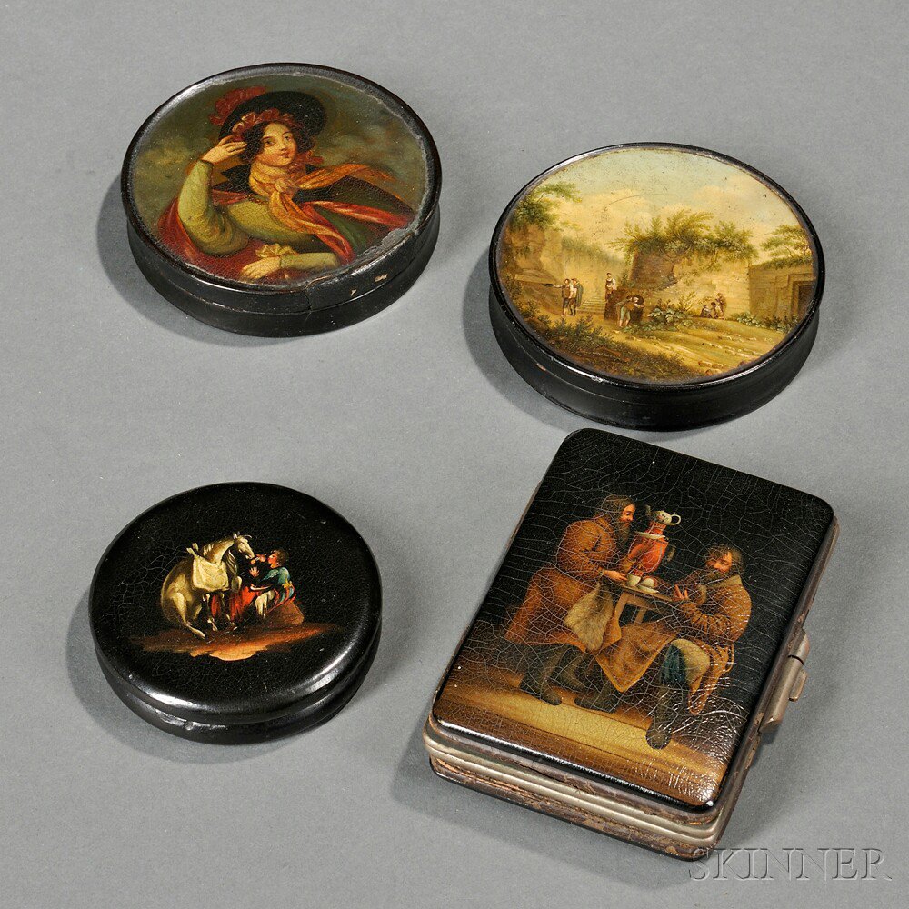 Appraisal: Three Lacquer Boxes and a Purse th century three circular