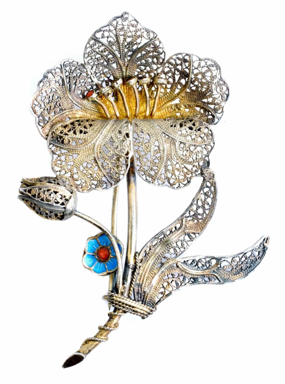 Appraisal: ART NOUVEAU GOLD SILVER GUILLOCHE POPPY PINArt Nouveau guilloche enamel