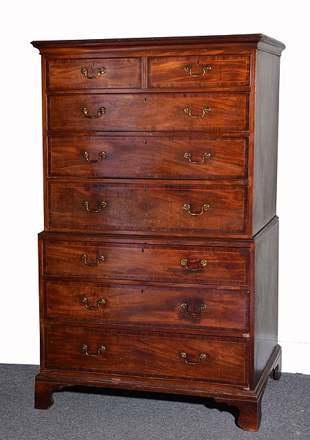 Appraisal: A GEORGE III MAHOGANY CHEST ON CHEST the top section