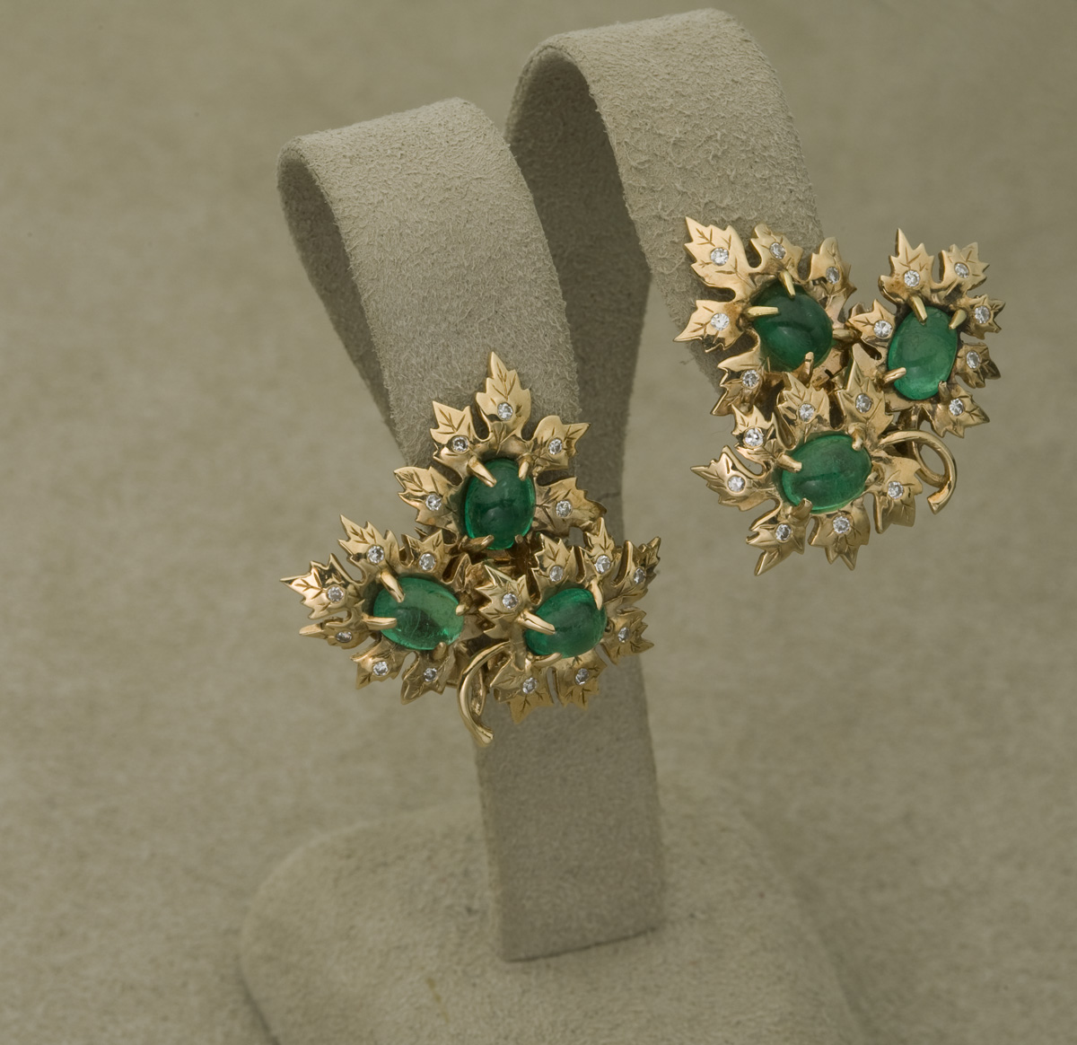 Appraisal: SHREVE CRUMP LOW EMERALD DIAMOND AND GOLD EARCLIPS Set with