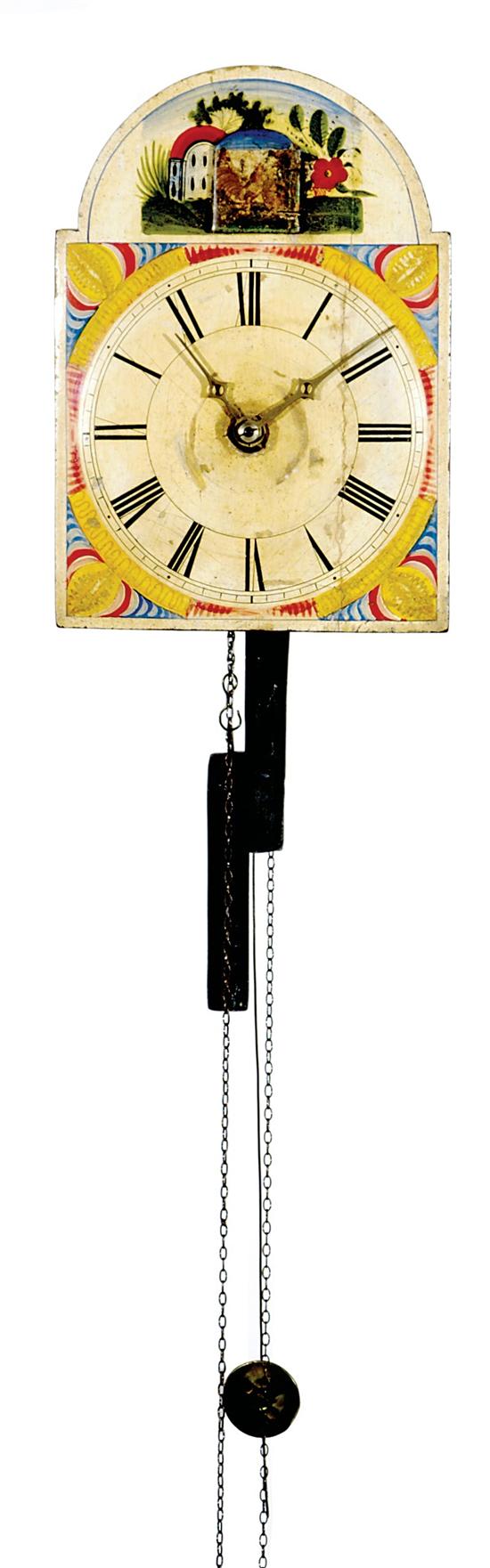 Appraisal: German wag-on-wall cuckoo clock circa polychrome-decorated dial mounted in front