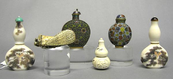 Appraisal: A group of six snuff bottles Including two of cloisonn