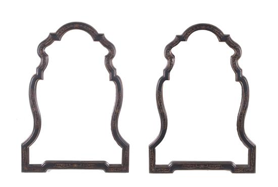 Appraisal: Pair black-lacquer and parcel-gilt mirrors shaped and molded frame enclosing