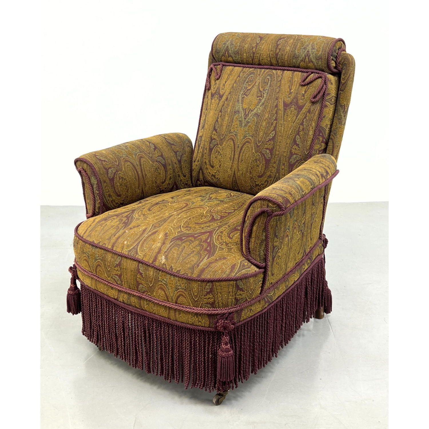 Appraisal: Decorator Paisley Tapestry Upholstered Lounge Chair Decorative cord piping and