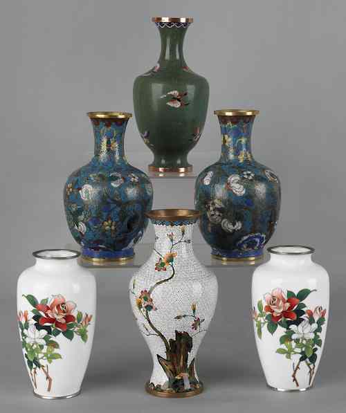 Appraisal: Six Chinese cloisonn vases tallest - h