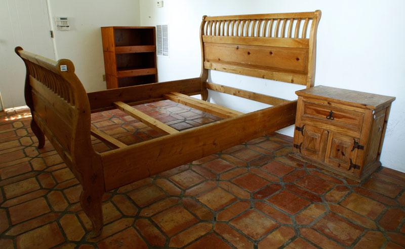 Appraisal: - Pine Sleigh Bed and Night Stand Sleigh bed and