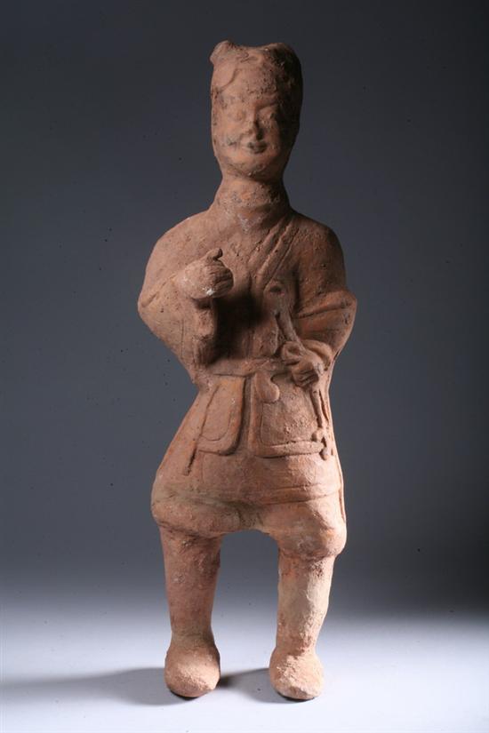 Appraisal: CHINESE RED POTTERY FIGURE OF WARRIOR Han Dynasty Sichuan Province