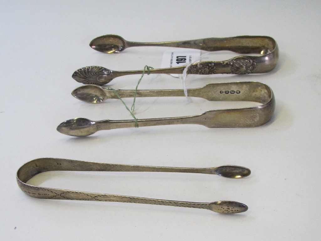 Appraisal: Lot comprising four pairs of silver sugar tongs assorted marks