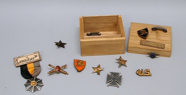 Appraisal: Grouping of pins including Marksman badges General Stars West Point