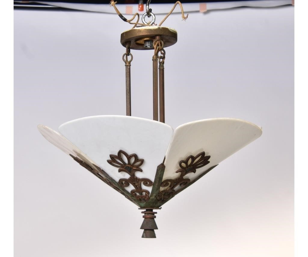 Appraisal: Continental Art Deco brass and metal -light chandelier with milk