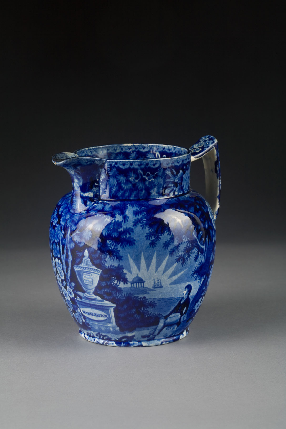 Appraisal: LAFAYETTE AT WASHINGTON'S TOMB DARK-BLUE STAFFORDSHIRE JUG ENOCH WOOD SONS