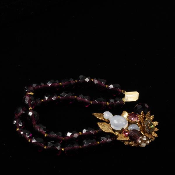 Appraisal: Miriam Haskell Multi-Strand Amethyst Glass Beaded Bracelet with Rhinestone Cabochon