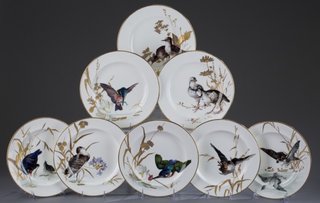 Appraisal: Eight Tiffany Co Hand Painted Plates Stamped on underside Browning