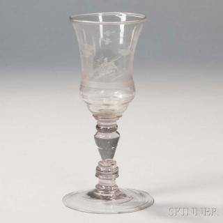 Appraisal: Glass Toasting Goblet Continental th century decorated with a stag