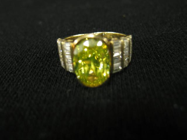 Appraisal: Fancy Color Diamond Ring carat greenish-yellow oval cut high grade