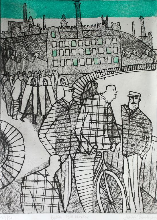 Appraisal: JULIAN TREVELYAN ARTIST SIGNED LITHOGRAPHIC PRINT Bolton Mill workers x