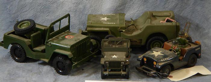 Appraisal: Three model Army Jeeps along with Jim Beam bottle Jeep