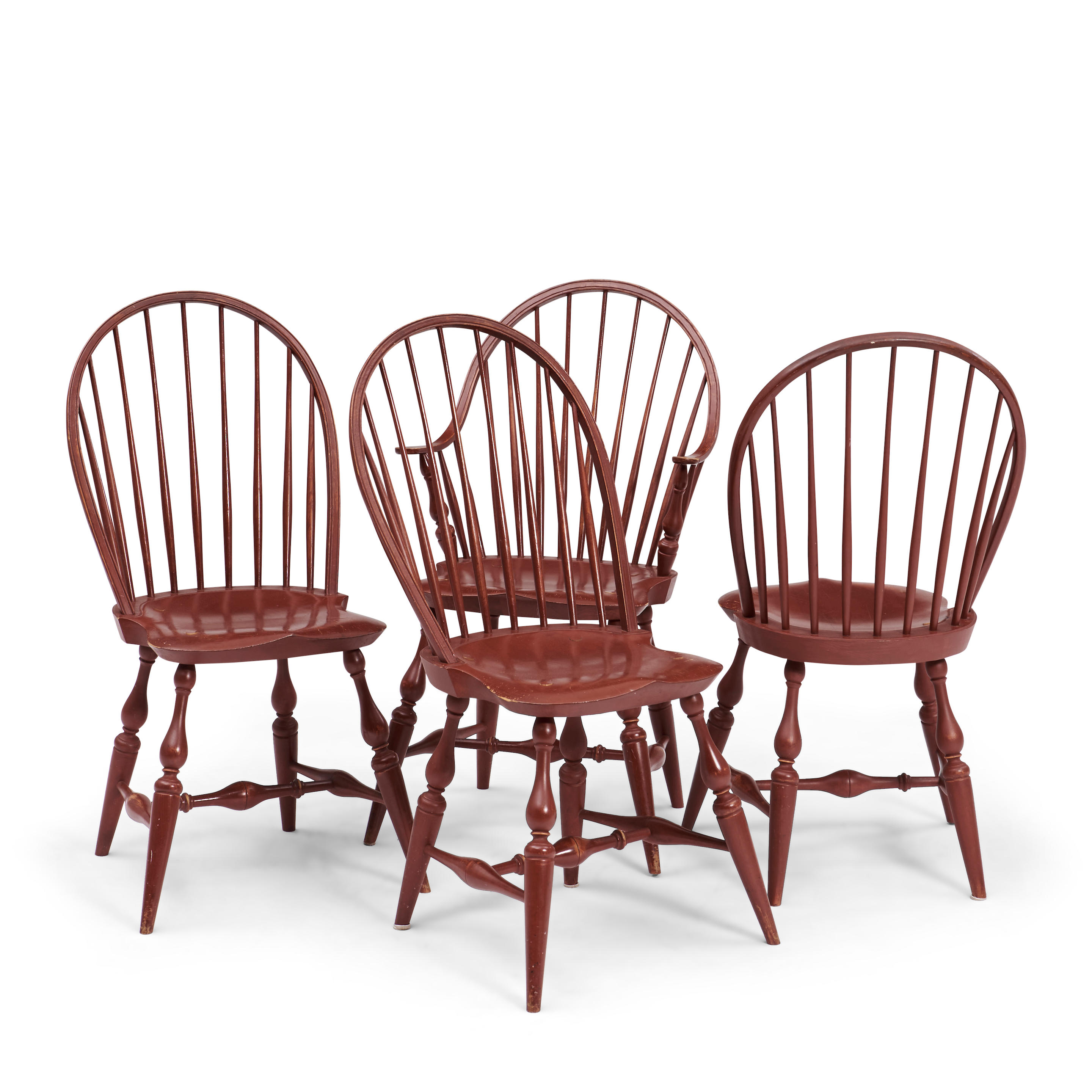 Appraisal: Four Contemporary Red-painted Windsor Chairs an armchair and three side