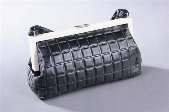 Appraisal: BLACK LEATHER CHANEL PURSE Chanel Carte d'authenticite Black quilted exterior