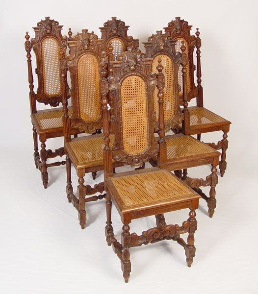 Appraisal: SET OF RENAISSANCE REVIVAL CARVED LION'S HEAD CHAIRS Caned back