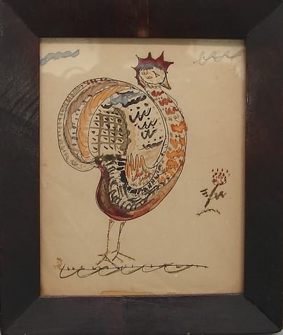 Appraisal: th century Hand painted and drawn sketch of a rooster