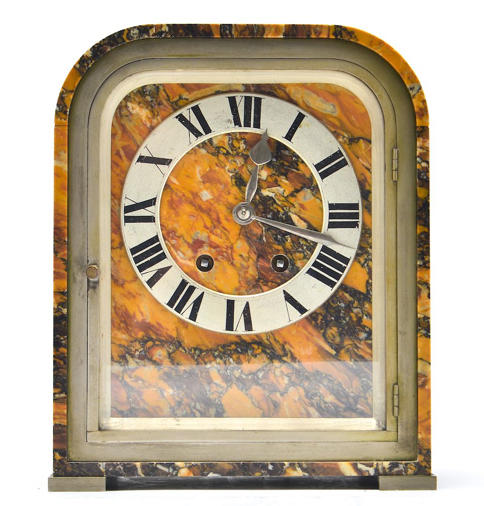 Appraisal: French Art Deco Marble Bronze Mantel Clock French Art Deco